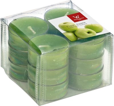 Trend Candles geurtheelichtjes/waxinelichtjes - 12x - appel geur - 4 branduren -transparante cup