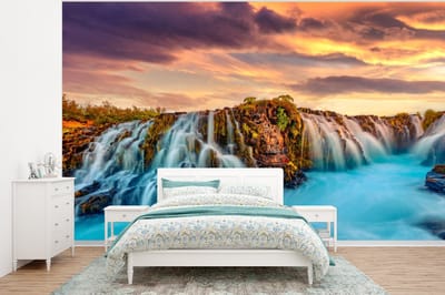 Behang - Fotobehang Waterval - Landschap - Wolken - Natuur - Breedte 320 cm x hoogte 240 cm