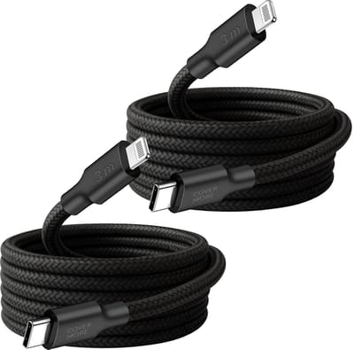 2x laadkabel geschikt voor iPhone 14, 13, 12, 11, x - Usb C naar Lightning kabel - 3 meter - Lang - Stevig - Zwart