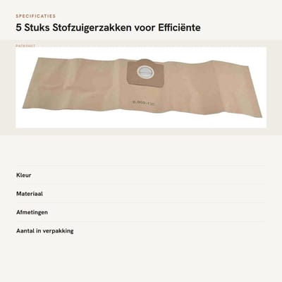 Dailygoods- Stofzuiger Stofzak Vervanging - 5 Stuks - Eenvoudige Installatie - Onmisbare Accessoires - Geschikt voor Kärcher 6.959-130.0 WD3200 WD3300 WD3500 - Verbeterde Efficiëntie
