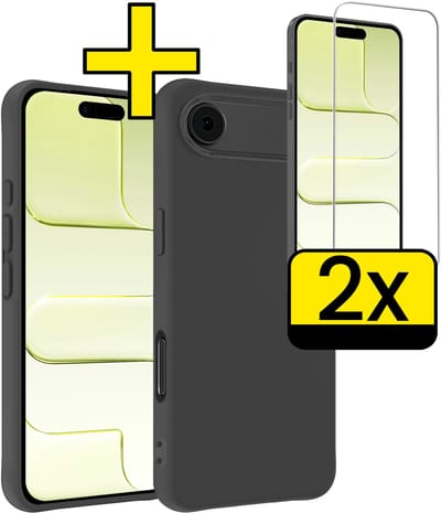 Hoesje - Met 2x Screenprotector - Geschikt voor Apple iPhone Air - Sterk & Shockproof - Back Cover - Siliconen Case - Telefoon Hoes - Telefoonhoesjes - Zwart