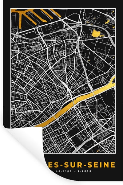 Muurstickers - Sticker Folie - Plattegrond – Asnières-sur-Seine – Stadskaart – Kaart – Frankrijk - 20x30 cm - Plakfolie - Muurstickers Kinderkamer - Zelfklevend Behang - Zelfklevend behangpapier - Stickerfolie