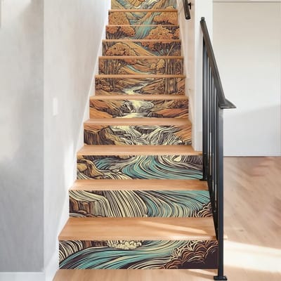 15 Stuks Watervaste PVC Trapstickers met Berg- en Zonsondergang Ontwerp voor Trapdecoratie in Woonkamer en Boerderij