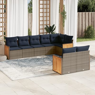 vidaXL - 8-delige - tuinbankset - met - kussens, - grijs - polyrotan