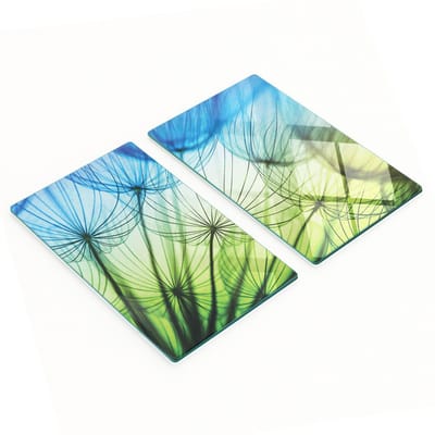 Glazen borden met decoratieve print van kleurrijke paardenbloemen, 2x30x52 cm