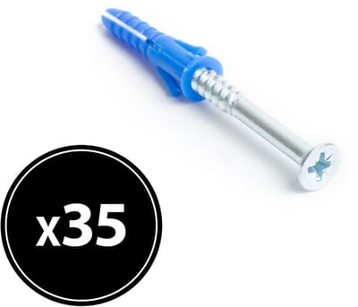 35x Plug Met Schroef 6 X 30 Mm – Kunststof Muurplug Met Bijpassende Schroef – M6 Bevestigingsset Voor Beton En Steen – Dowel + Screw Voor Montage – Bevestigingsmateriaal – 35 Stuks Per Verpakking [04825A]