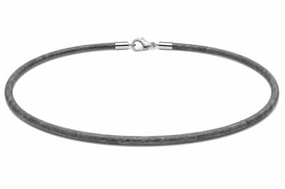 AuBor ®. Leren ketting met zilveren sluiting. Grijs. 3mm × 100cm