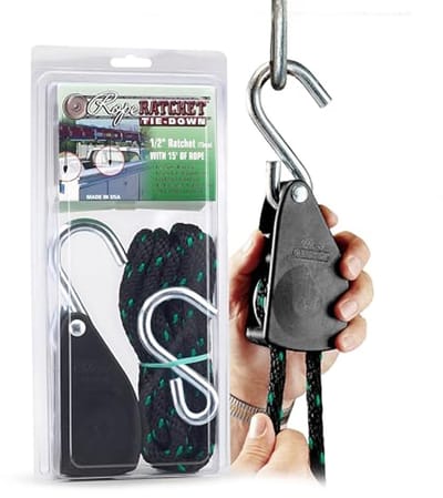 Rope Ratchet 1/2 inch Met 15' Gevlochten Polypropyleen Touw - 500 Lbs Capaciteit