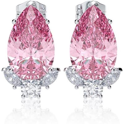 Huitan Magnifiques Boucles d'Oreilles Puces Goutte d'Eau CZ Accessoires Mariage Fiançailles Mariée Rose/Bleu Élégantes Boucles d'Oreilles Femme Bijoux de Mode pink