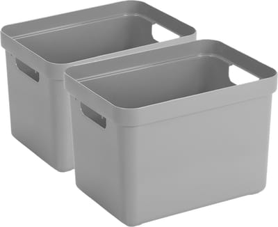 Sunware Opbergbox Sigma - 2x - kunststof - grijs - 18 liter - Opbergbakken/opbergers - 35 x 25 x 25 cm