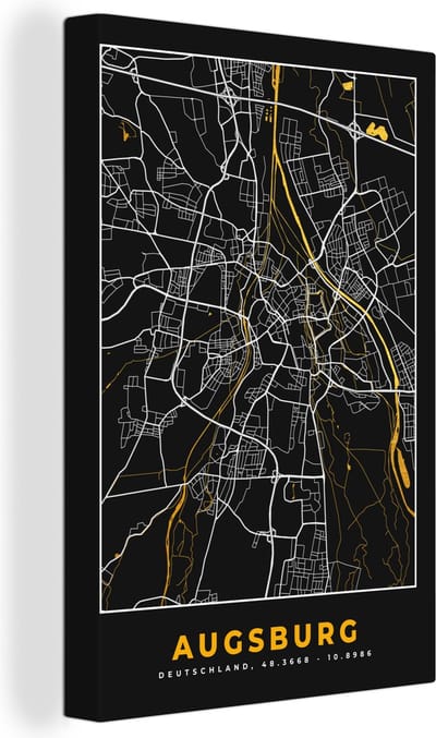 Canvas Schilderij Augsburg - Stadskaart - Goud - Plattegrond - Kaart - Duitsland - 20x30 cm - Wanddecoratie