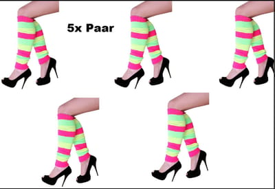 5x Paar Beenwarmers pastel multicolor - been warmer carnaval fluor fitness cheerleader voetbal hockey unisex festival bier feest apres ski