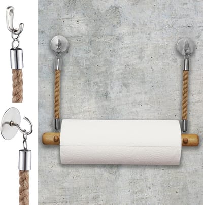 Keukenrolhouder - Hout met Jute Touw - Hangend Keukenrek - Eenvoudig te bevestigen - Voor elke keuken