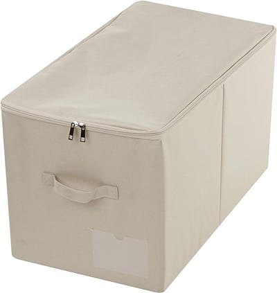 Famanu – 56(L) X32(B) X33cm(H) - Grote Opvouwbare Garderobe Opbergdozen met Ritssluiting Deksel - De Grootte Past De Meeste Kast/Schappen/Kast - Etiketzak - Beige