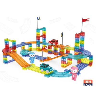Railcar Magnetische Bouwblokken – 154-delige Bouwset met Autootjes & Figuren – Magnetisch Speelgoed voor Kinderen – Educatieve STEM Set