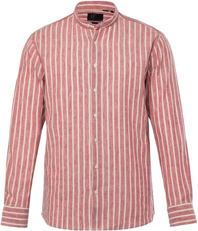 JP 1880 - Heren - Overhemd van linnenmix lange mouwen opstaande kraag Modern Fit - Terra - Maat 7XL