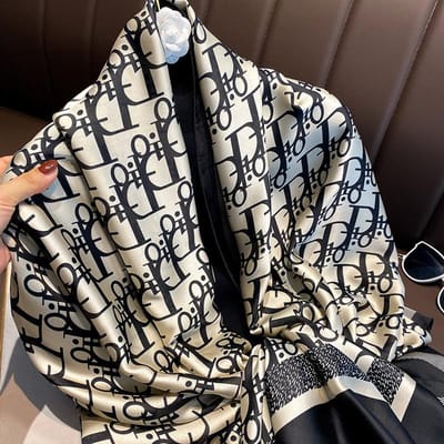 180x85 Cm Grote Zijden Zachte Sjaal Dames Stijlvolle Print Lange Sjaal Zakdoek Zomer Elegante Reisomslagdoek gray