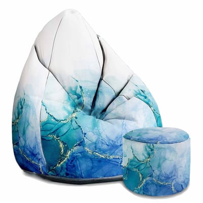 DreamRoots Oxford Zitzak voor Volwassenen – Luxe Beanbag met Voetsteun en Afneembare Hoes – Inclusief Vulling – 80x80x120 cm - Blue Marmur