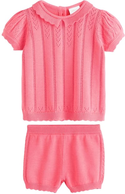 Next - Meisjes - 2-delige set voor baby's van gebreide top en short - Roze