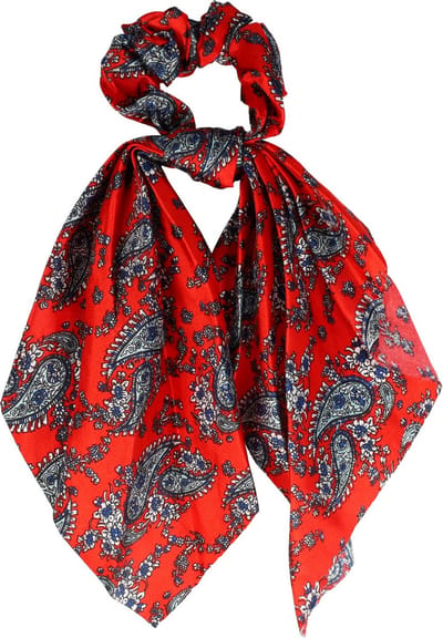 Haarsoires Haarelastiek Scrunchie – Paisleyprint – 25cm Linten – Gladde Stof – Rood - Haarkrinkel - Haar Elastiek met Stof - Zacht & Haarvriendelijk