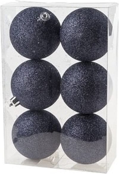 Cosy & Trendy Kerstballen - 6x st - donkerblauw - glitters - D8 cm - kunststof - kerstversiering