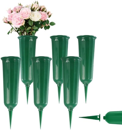 Dailygoods - 6 stuks grafvaas met aardspit, kunststof begraafplaatsvaas grafvazen om in te steken vazeninzet begraafplaats voor het plaatsen van bloemstukken voor grafsteen gravenzijde (Groen)