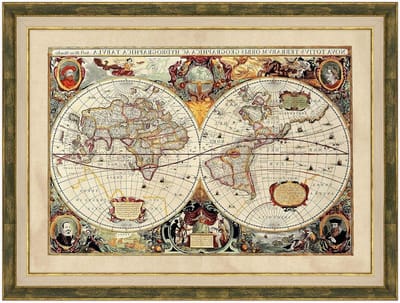 Landkaart Antieke Wereld - Wereldkaart Decoratie - Wanddecoratie Kantoor - Massief Houten Frame - 50 x 70 cm