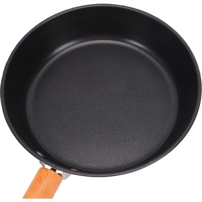 Poêle à frire d'extérieur en acier inoxydable portable légère avec manche en bois pour ustensiles de cuisine de camping CW 14 Manche en bois black