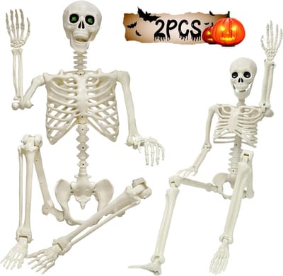 Levensgroot Skelet Set (160 cm & 90 cm) - Halloween Decoratie met Bewegende Gewrichten en LED Ogen