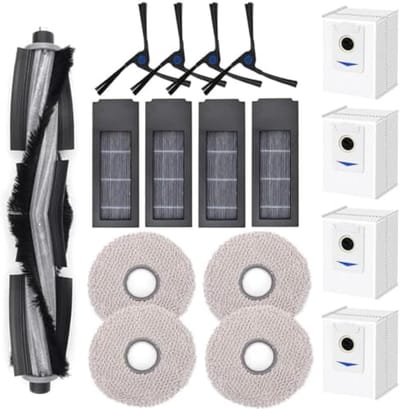 17 stuks vervangende accessoires set voor Ecovacs Deebot X2 / X2 Omni / X2 Pro / DEX86 stofzuiger reserveonderdelen, 1 hoofdborstel, 4 zijborstels, 4 hepa-filters, 4 stofzakken, 4 dweildoeken