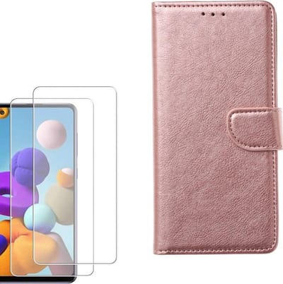 hoesje Geschikt voor: Samsung Galaxy A21S Portemonnee Rose Goud met 2 stuks Glas Screen protector