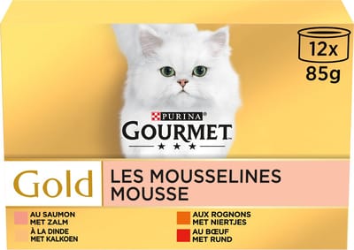 Gourmet Gold - Mousse met Kalkoen, Zalm, Niertjes en Rund - 12x85g