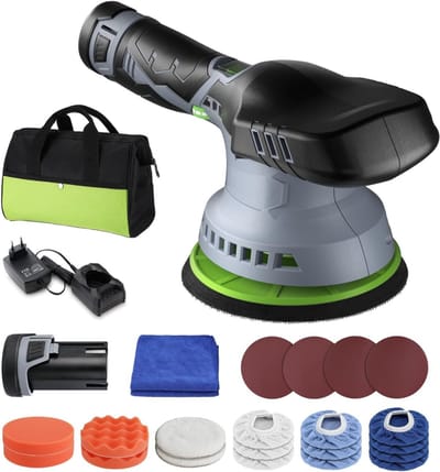 Aurixi® Polijstmachine - Poetsmachine Auto Met 6 Snelheden - 6 Polijstschijven – Zwart - 37cm x 23cm 20cm
