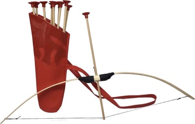 PIJL EN BOOG 80 cm uitrusting met rug koker rood voor pijlen met 10 pijlen