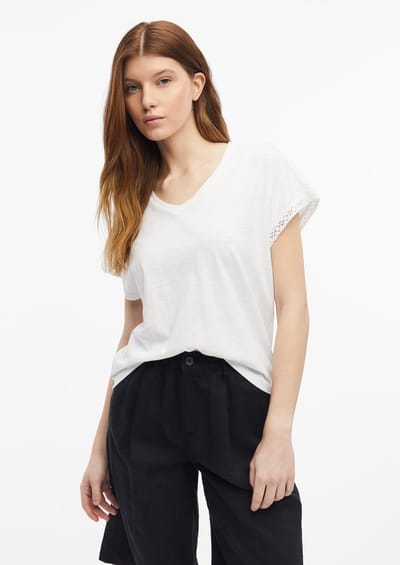 Zonder mouwen T-shirt van gemêleerd katoen V-hals casual pasvorm dames s.Oliver