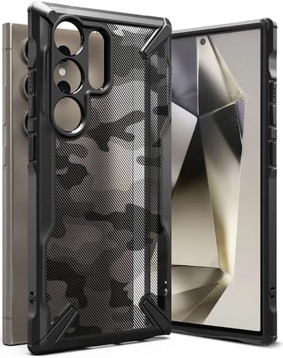 Ringke Fusion X | Hoesje Geschikt voor Samsung Galaxy S24 Ultra | Back Cover | Militaire Standaard | Camo Zwart