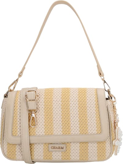 Charm London Capri Schoudertas - Crossbody - Rietlook - Dames - Zomer - Gestreept - Zacht geel