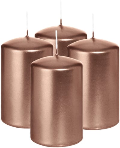 Wiedemann Cilinderkaars/stompkaars - 4x - metallic roségoud - 6 x 8 cm - 29 branduren - zuilkaarsen