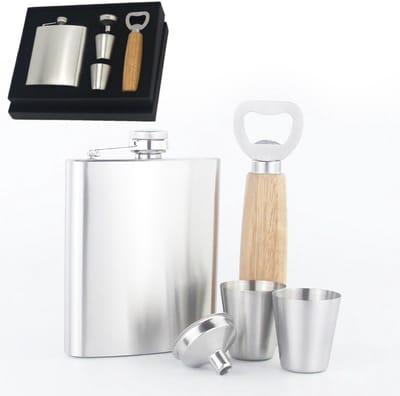 Dailygoods- Heupfles 210 ml - Roestvrij Staal - Met Twee Borrelglazen