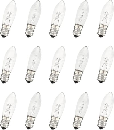 SnelShoppen - 15 x E10 Vervangende Lampen Warm Wit 3W voor Kaarsen, Kerstverlichting, Lichtkettingen en Candle Arch - 2700K (12V)