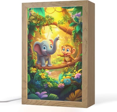 Nachtlampje 20x30 cm - Kinder lampje - Olifant - Appje - Jungle - Kleurrijk - Tafellamp kinderkamer - Slaapkamer lamp - Bedlamp kinderen - Kinderlampje stopcontact - Wandlamp babykamer - Nachtlampjes