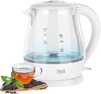 Elektrische Waterkoker - Draadloze Ketel - Snel Water Koken - Borosilicaatglas Behuizing - 1 Liter - Wit