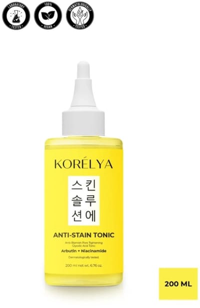 Korelya - Anti-Stain Tonic 200 (ml.) | Anti Puistjes Tonic - Pore Tightening Arbutin + Niacinamide | Voor een helder uitziende teint