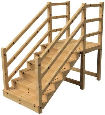 MILANO buitentrap 6 gesloten treden H105 cm - bordes L116 x B120 cm - trapleuning links en rechts - bordesleuning links en rechts