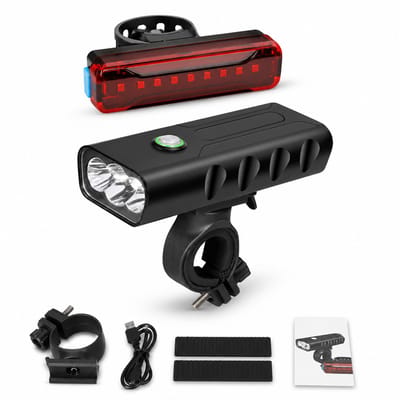 Gloovon® Fietsverlichting Set - USB Oplaadbaar - 5200 mAh Powerbank Functie - LED Koplamp & Achterlicht - Waterdicht IPX5 - Zwart