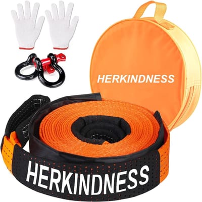 SnelShoppen - Tow Rope 10 Ton, 5m x 5cm, Sterk, Met 2 Sluitingen, Handschoenen en Opbergtas, Ideaal voor Auto Rescue, Offroad, Camping