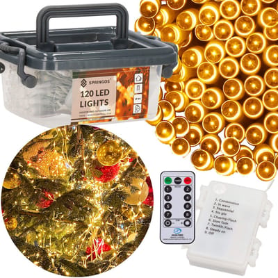 Springos Kerstverlichting - Batterij - Afstandsbediening - 9 M - 120 LED - Warm Wit