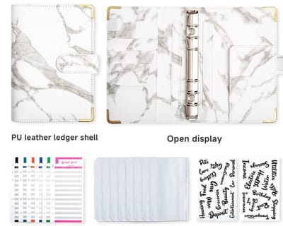 Budget Planner met Geldmapjes White Marble – Budgetplanners - Budgetplanner Kasboek – Huishoudboekje – Budget Binder – Budgetplanner Invulboekjes – Kasboekje in en uitgaven – Kasboek Huishoudboek – Uitgaven Boekje - Marmer - Marmerlook