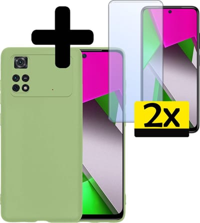 Hoesje - Met 2x Screenprotector - Geschikt voor Xiaomi Poco X4 Pro 5G - Sterk & Shockproof - Back Cover - Siliconen Case - Telefoon Hoes - Telefoonhoesjes - Groen