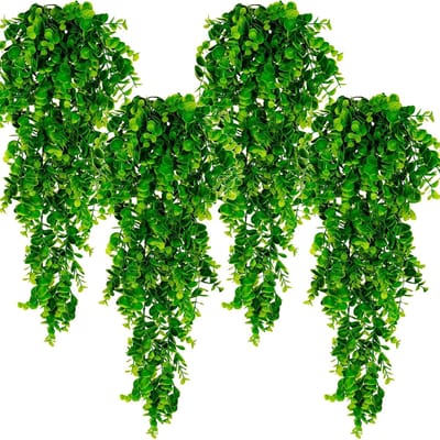 4 stuks hangende planten kunstplanten nepplanten binnen decoratieve faux groen planten plastic varen groen kunstmatige hangplanten voor binnen en buiten decor (4 stuks eucalyptusplanten)